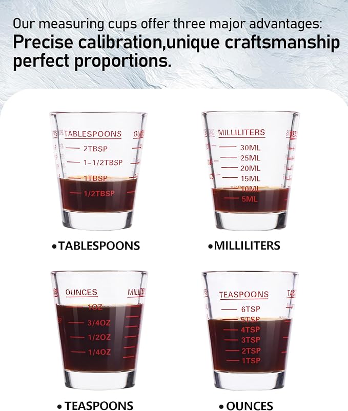 Shot Glasses Measuring Cup Set 2PACK Espresso Shot Glasses Liquid Heavy Glass 26-Incremental Measurement 1 OZ, 2 TBS, 6 TSP, 30 ML Kitchen Tools (RED&Black)