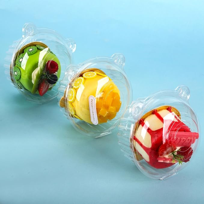 Hewnda 100 Pack Plastic Single Individual Cupcake Muffin Dome Holders Cases Boxes Cups Pods,Great for parties or cake,muffin sales