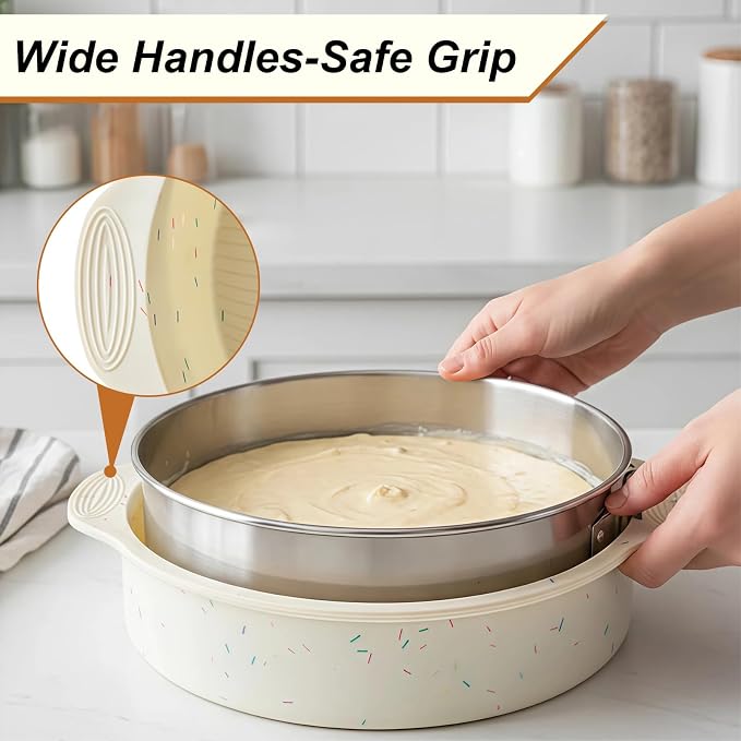 10 Inch Silicone Cheesecake Pan Protector - Leakproof Water Bath Baking Solution for Springform Pans 9-10", Prevents Soggy Crusts, Heat Resistant 446°F, Easy-Grip Handles - Sprinkles White