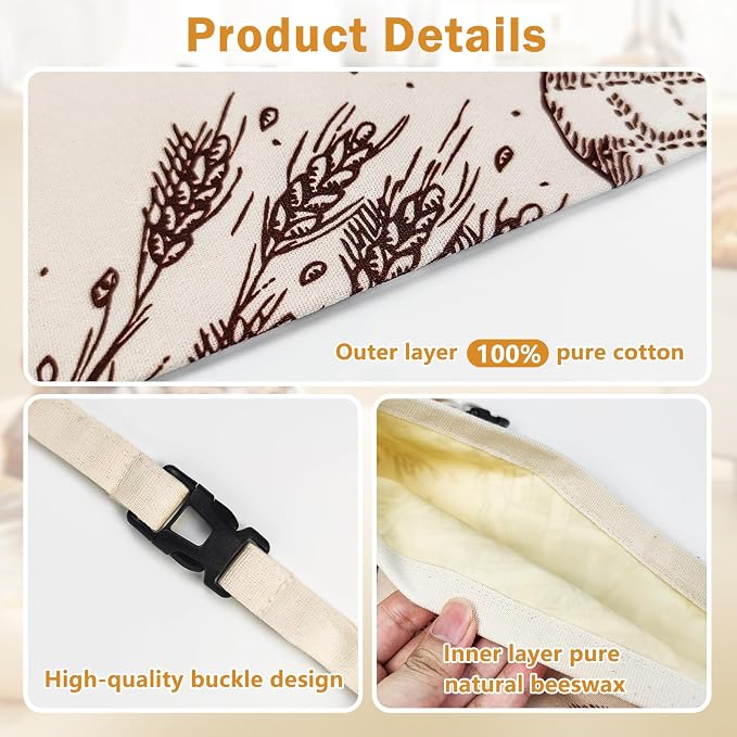 Reusable Beeswax Bread Bags, 2 Pack 13x17 Inch Sourdough Bread Storage Bags for Homemade Bread, Eco-Friendly Beeswax Food Storage Bags, Linen Bread Bag Alternative for Freshness Preservation