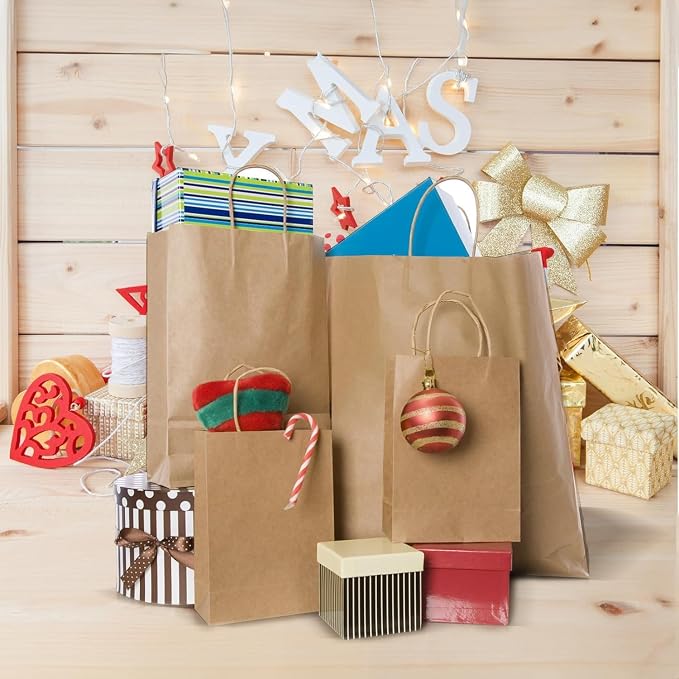 COGLARING 150Pcs Brown Kraft Paper Bags with Handles - Bulk Assorted Sizes for Retail, Takeout, Bakery & Party Favors | Durable Shopping & Gift Bags for Merchandise, Small Business