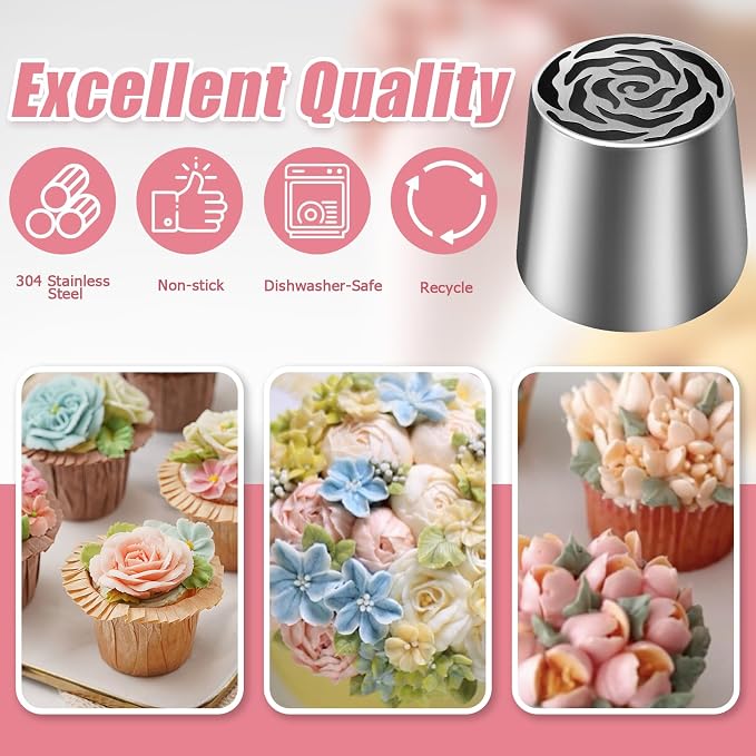 Jiozermi Extra Large Russian Piping Tip, Stainless Steel Flower Frosting Tip Icing Nozzle Floral Icing Nozzle for Birthday Cake Cupcake Decorating Frosting, Cream Baking Cookie DIY, SL48