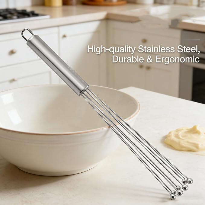 Whisk Set, Stainless Steel Ball Whisk Kitchen Tools Ideal for Cooking, Blending, Whisking, Beating & Stirring