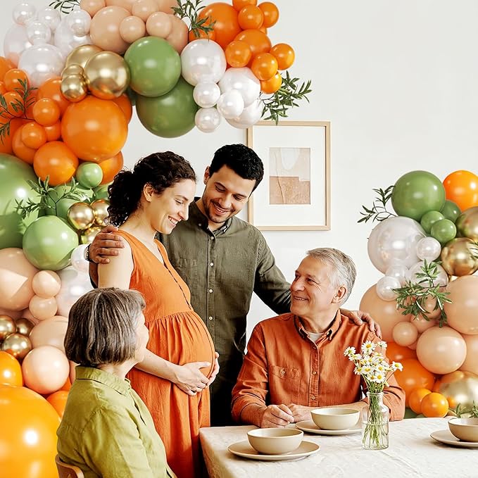 Orange and Green Balloon Arch kit, 124Pcs Sage Green Orange Nude Gold Pearl White Balloons for Birthday Bridal Shower Wedding Gender Reveal Little Cutie Baby Shower Decorations