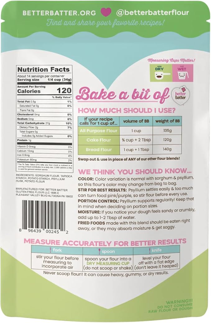 Better Batter Artisan Blend Multipurpose Certified Gluten-Free Flour, Top 8 Allergen Free, Cup for Cup Baking Alternative to Ordinary Flour 2.5LB Pouch