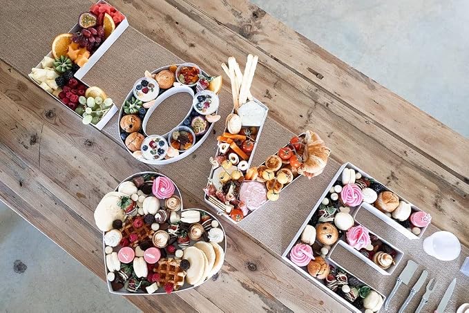 WENPACK 12.5" Cardboard Letter Shaped Mache Decorative Strawberries Fillable Sweets Candy Box with Clear Lid (White, V)