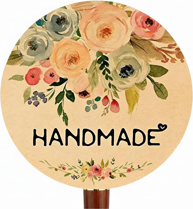 120PCS Handmade Kraft Stickers Handmade with Love Floral Bouquet Stickers Packaging Labels