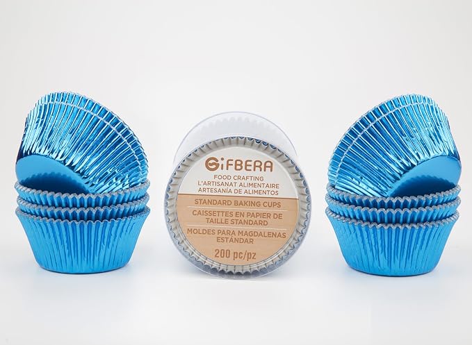 Gifbera Blue Foil Cupcake Liners Standard Muffin Wrappers for Baking, 200-Count