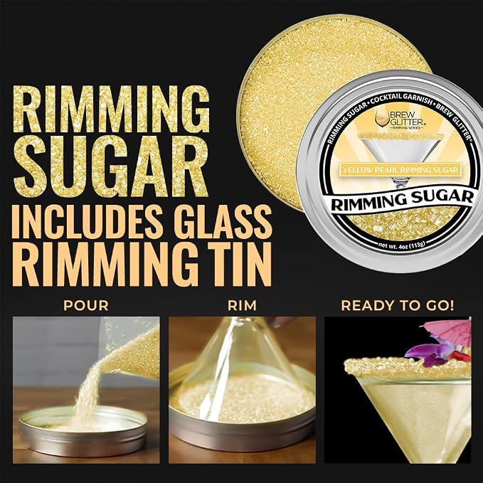 Brew Glitter - Yellow Pearl Rimming Sugar (1LB, 1x Resealable Bag) Cocktail Garnish for Mixed Drinks & Refreshments