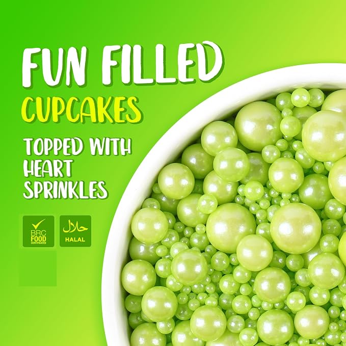 Green Sprinkles for Cake Decorating Easter Sprinkles for Cookie, Edible Sugar Pearls Mixing Sizes for Cupcake Topper, Cookies, Ice Cream Toppings for St Patrick day Party Celebrations 3.5 Ounces
