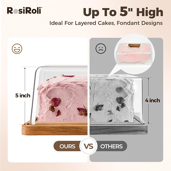 Acacia Wood Cake Stand with Lid, 2-in-1 Rectangular Charcuterie Board & Dessert Display with Shatterproof Acrylic Dome Cover, Serving Platter for Outdoor Entertaining, Wedding Receptions