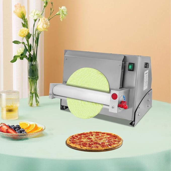 Electric Pizza Dough Roller Sheeter, 3-12 Inch Automatic Commercial Pizza Press, 450W 110V Stainless Steel Adjustable Thickness Dough Machine for Pizza Dough Create (3-12in)