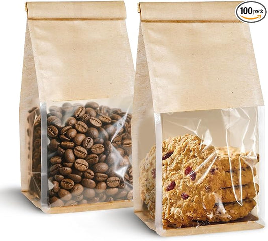 100 Pack Bread Bags for Homemade Breads，Small Bakery Bags with Window，Cookie Bags with Tin Tie，Bagel Bag，Coffee bag，Sourdough Bread Bags Foods Packaging Storage