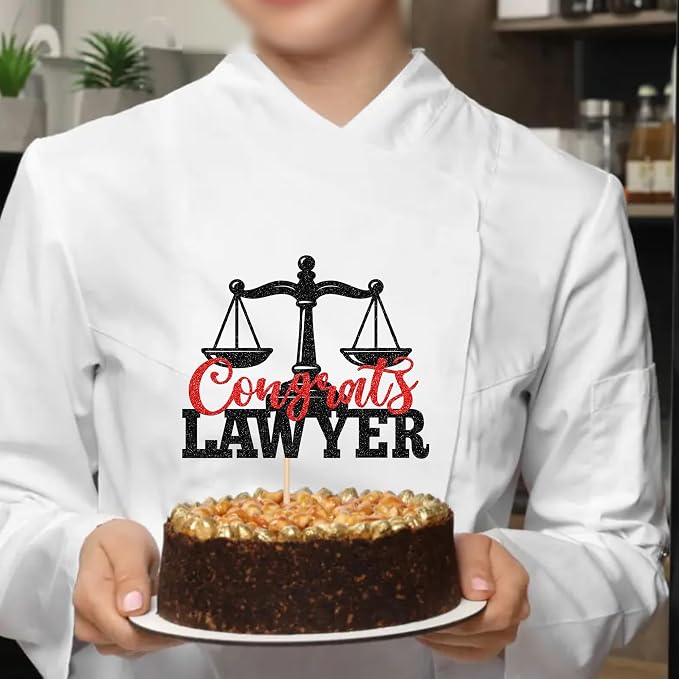 1 Pack Congrats Lawyer Cake Topper Glitter Class of 2026 Law School Survivor Cake Pick 2026 Graduation Cake Decorations for 2026 Lawyer Graduation Party Supplies Black Red