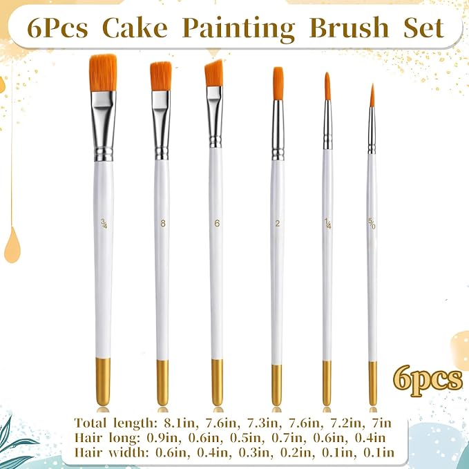6PCS Cake Painting Brushes Set, Food Baking Painting Brush Cake Decoration Tools Soft Cakes Decorating Brushes for Pastry Cookie Cakes Fondant Decoration (White)