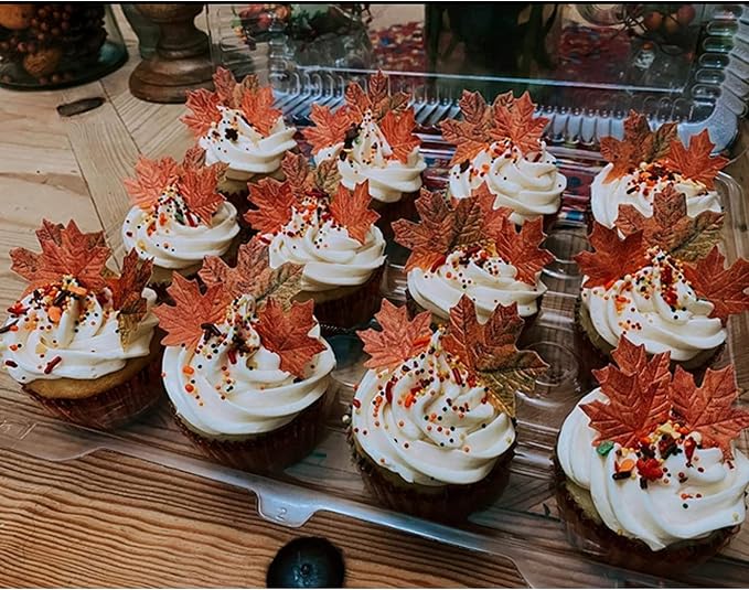 Weraru 90 Pcs Edible Fall Leaves Gold Leaf Cupcake Toppers, For your Party Cake Toppers Decoration