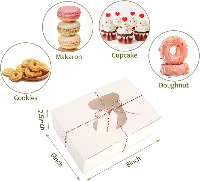 BEAVOING 36 PCS Christmas Cookie Boxes, 8x6x2.5 Inches Bakery Boxes with Window Pastry Treat Boxes for Chocolate Strawberries, Cupcakes, Muffins, Dessert Donuts Gift-Givingand Party（White）