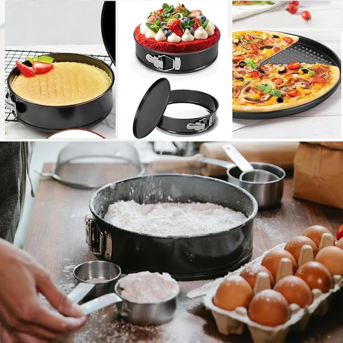 Springform Pan Set, 9.5/10/11Inch Square cake pans, Nonstick Bakeware Springform, Leakproof Cake Pans with Removable Bottom for Baking, Cheesecake Pan (Round, 10 inch)