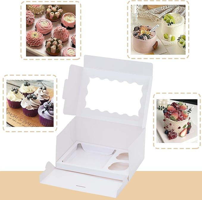 6 Sets Bento Cake Box with Cupcakes, Mini Cake and Cupcake Box with 2 Cupcakes and Tiered Mini Cake