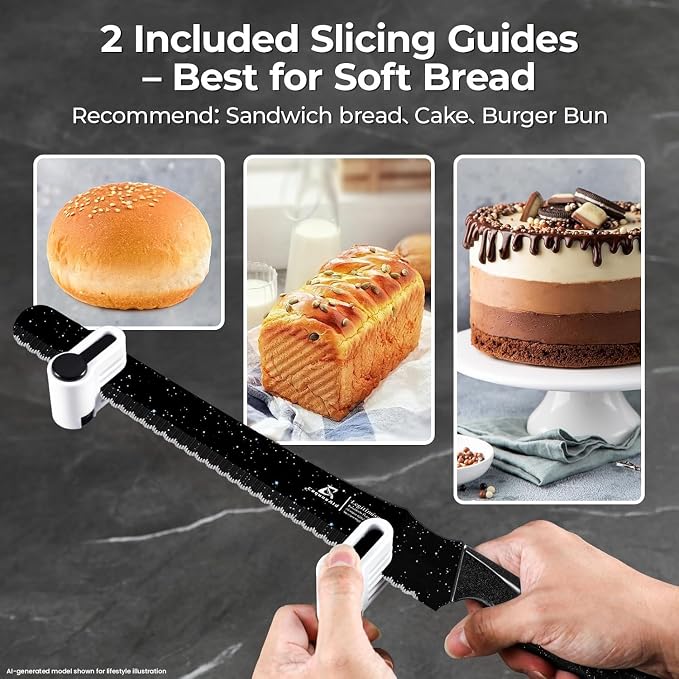 CoquusAid Upgrade Bread Knife for Homemade Bread, World‘s 1st Double Serrated Knife for Crusty Sourdough, 11.6 Inch Stainless Steel Bread Slicer, Professional Sourdough Cutter, Ideal Gift, Black