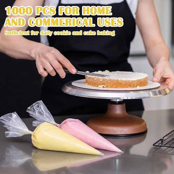 Hushee 1000 Pcs Disposable Piping Bags 10 Inch Thick Tipless Pastry Bags Bulk Non Slip Icing Frosting Bag for Cake Decorating Cookies Royal Icing Baking Supplies