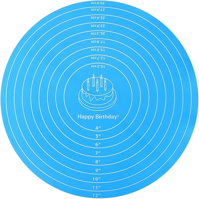 Silicone Baking Mat Cake Mat Silicone Cake Mat Silicone Baking Mat with Measurements for CakeTurntable Stand Non-Stick Heat Resistant Pastry Baking Sheet -Blue