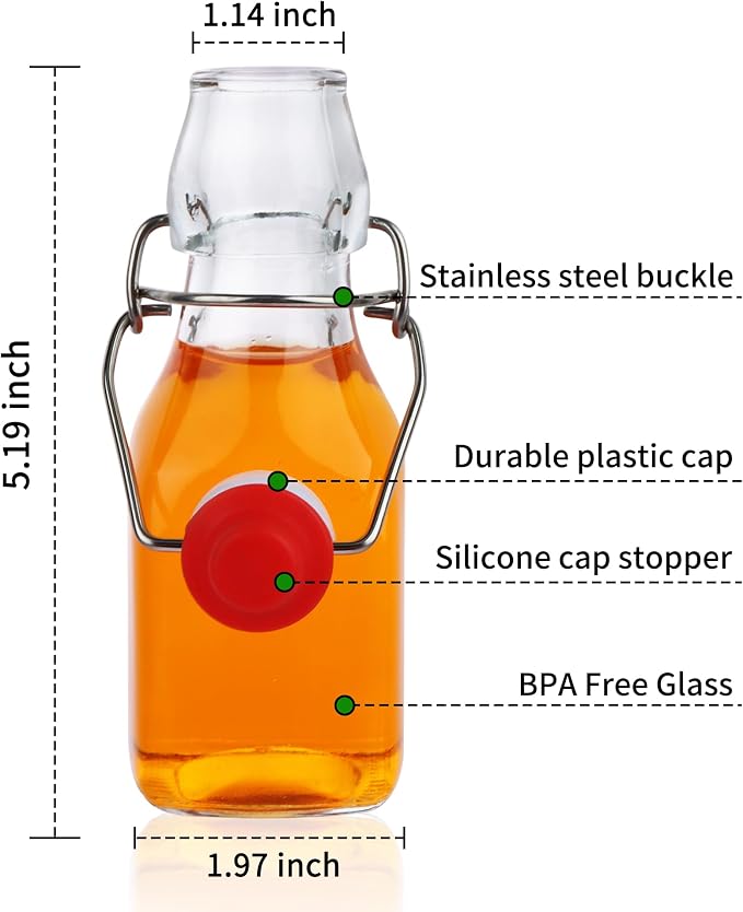 12 Pack 4oz Swing Top Glass Bottles, 125ML Square Bottles with Airtight Stoppers for Kombucha, Kefir, Vanilla Extract, Beer(Bonus Gaskets, Labels and Funnel)