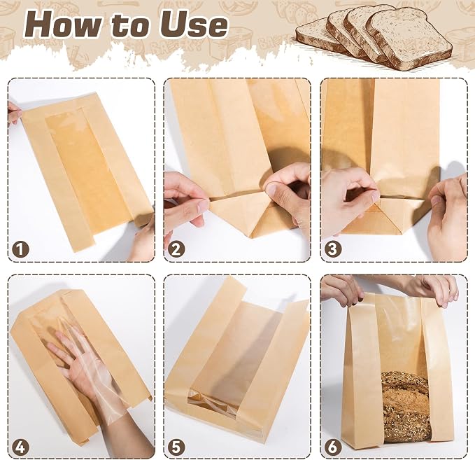 25 Pcs Bread Bags for Homemade Bread, Paper Sourdough Bags with window, Large Bakery Loaf Bag with Stickers for Cookies, Popcorns, Hamburgers 14.2"x8.3"x3.6"