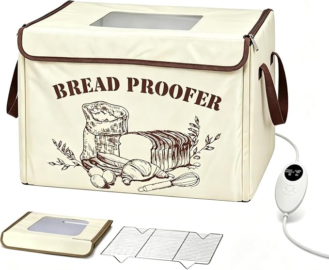 Folding Bread Proofing Box, 3-Sided Heating Dough Proofer with 50-113℉ Temp Control & Metal Rack, Bread Proofing Container for Home Baking, Pizza Dough, Sourdough Starter & Yogurt Making (White)