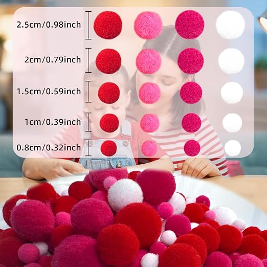 600pcs Red Pipe Cleaners Bulk and 300pcs Pompoms - Fluffy Fuzzy Wire, Pastel Pom Poms Chenille Stems for Arts & Crafts, Ideal for Making Flowers Animal Thanksgiving Christmas Party Supplies