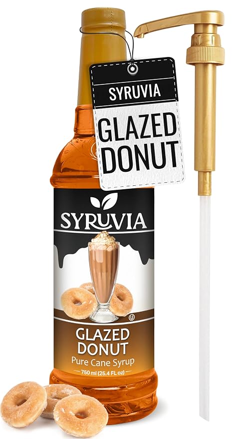 Syruvia Glazed Donut Syrup, Flavored Syrup for Specialty Drinks, Lemonades, Iced Teas, and Desserts – 25.4 fl oz - with Pump