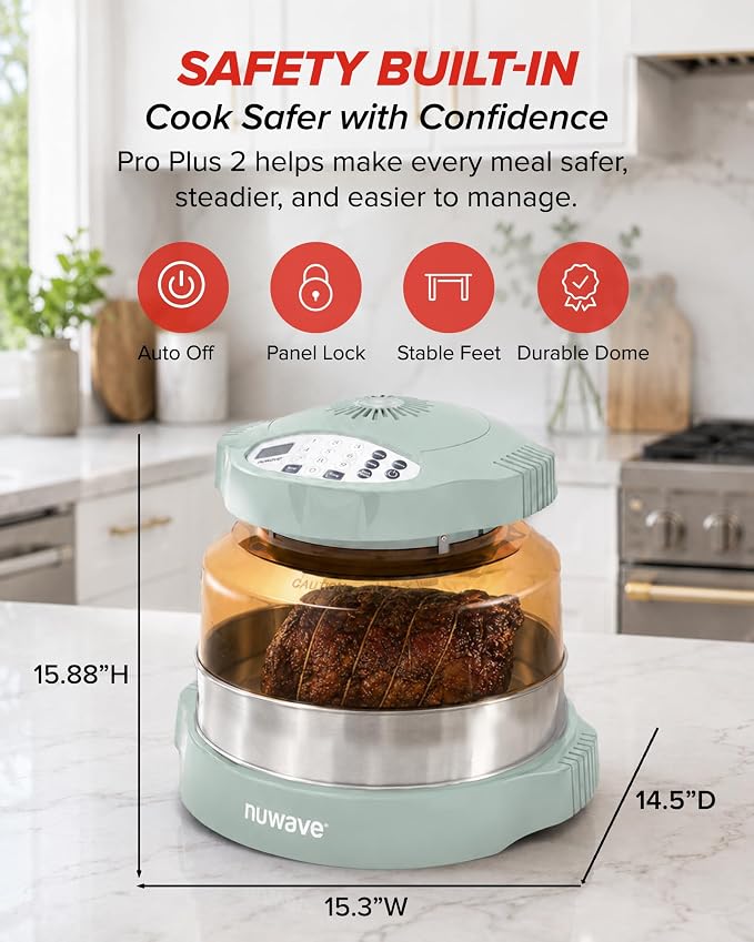 Nuwave Pro Plus 2 Countertop Infrared Oven with Stainless Steel Extender Ring, Triple Combo Cooking Power, Adjustable Temperature Control, Large Capacity Roaster, Air Fryer & Convection Oven, 20674V01