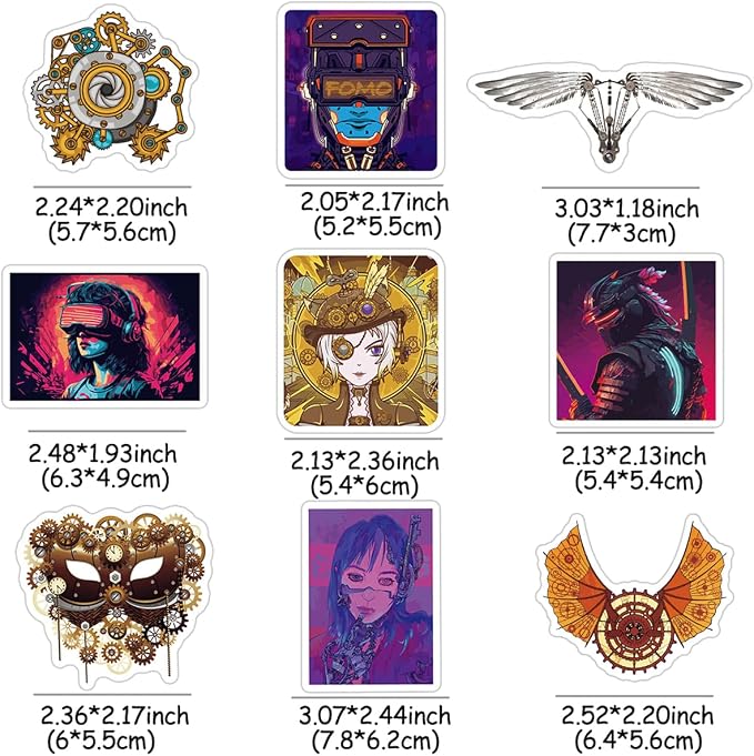 120 Pcs Steampunk and Cyberpunk Stickers for Water Bottles, Waterproof Vinyl Vintage Stickers for Scrapbook Laptops, Punk Decorative Decals for Boys Adults Teens