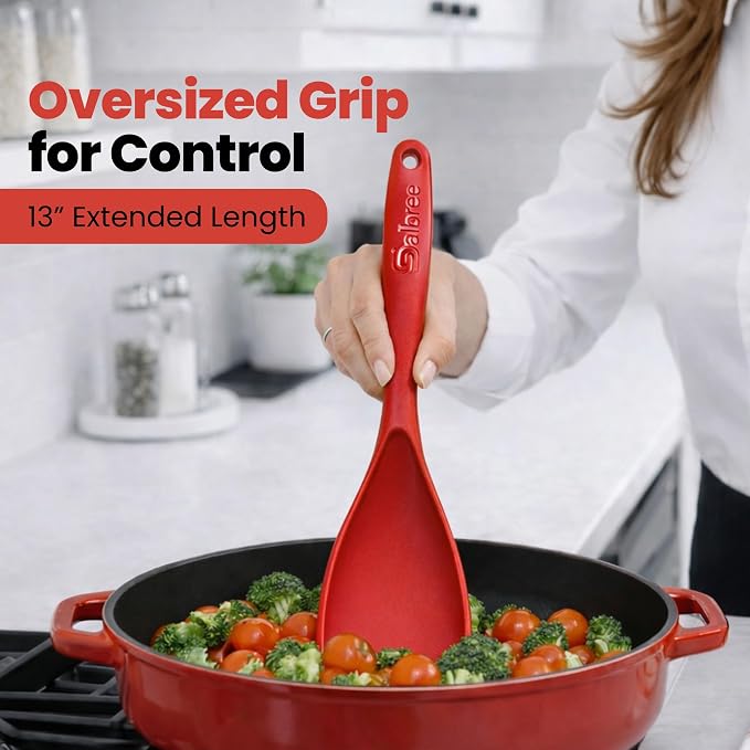Silicone Spoon Spatula for Cooking - Multifunction Scoop Spatula Spoonula - Heat Resistant Cooking Spoon for Nonstick Cookware - Large Silicone Kitchen Spoon - Seamless Design (Red,1pc)