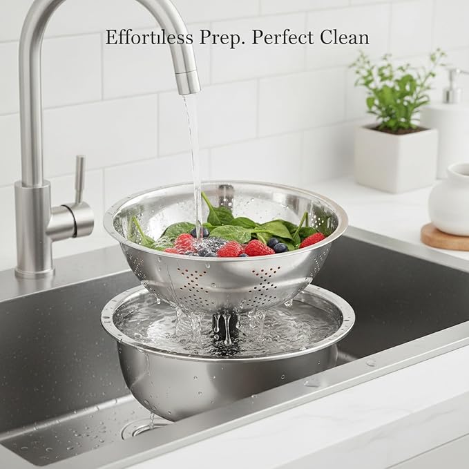 2-Piece Stainless Steel Nested Bowl Set, Deep Basin for Washing Veggies, Draining Pasta, and Food Prep (Silver)