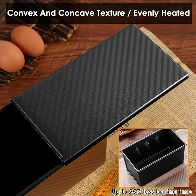 2pack 1LB Black Pullman Loaf Pan with Lid, Non-Stick Sandwich Bread Loaf Pan, Easy Release Bread Pan with Lid for Homemade Bread