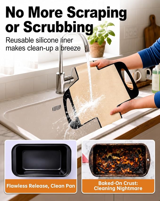 9x5 Loaf Pans for Baking Bread, 2-Pack Bread Loaf Pan Set with Silicone Bread Sling Liners, Nonstick Loaf Liners for Sourdough, Banana Bread, Homemade Bread
