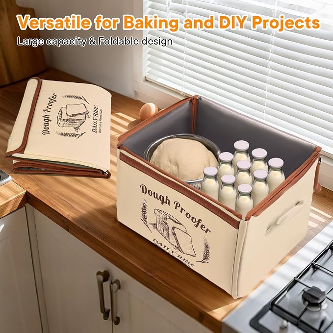 Folding Bread Proofing Box - Foldable Dough Proofer Boxs, with 6-speed 50-131℉ Temp Control & 9-speed 48H Timer, Fermentation box for Sourdough, Pizza, Yogurt, Kombucha