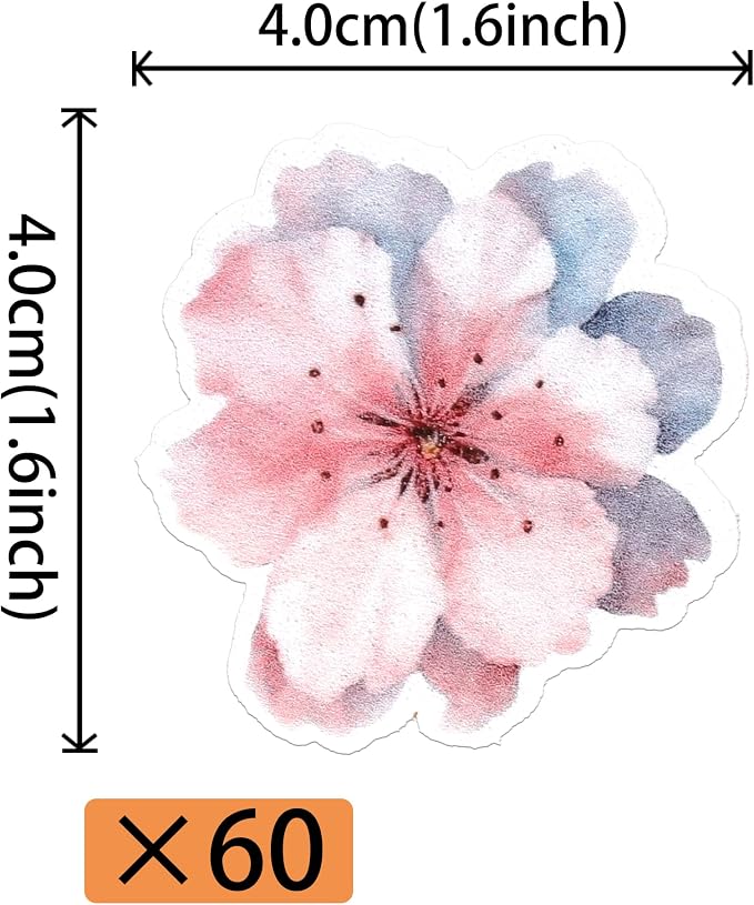 60 PCS Edible Cherry Blossoms Cake Decorations Wafer Paper Cherry Blossoms Cupcake Toppers Edible Flowers Cake Toppers for Baby Shower Kids Birthday Party Cupcake Food Decorations Supplies Pink