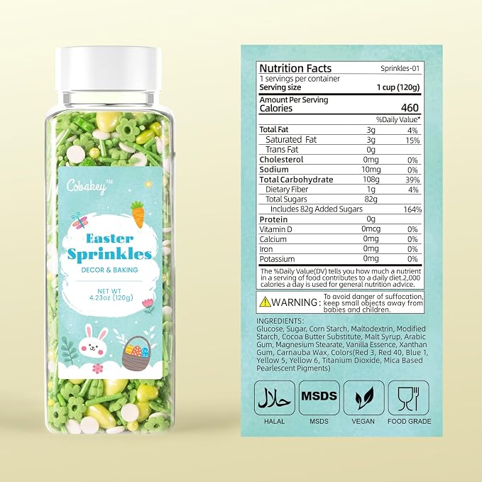 Cobakey Spring Sprinkles for Cookies 4.23 Ounce Green Sprinkles for Baking Green Eggs Perfect for Easter Cake Decorations, Baking, Ice Cream, Cookies, Cupcake Topper
