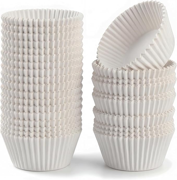 200 Paper Cupcake Liners, Muffin Liners or Baking Cups for Desserts, Muffins, Cupcakes and More Treats; Grease Proof, No Smell, Food Grade, Nut Serving Containers (White)