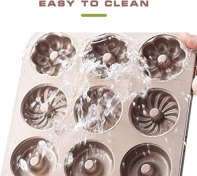 Ulalaza Donut Pan Molds Non-Stick 12-Cavity Carbon Steel Donut Mold for Baking BPA Free Mold Sheet Tray Oven Microwave Dishwasher Freezer Safe Easy Clean