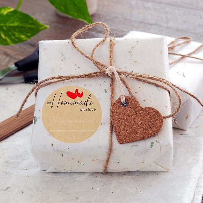 300pcs 2" Homemade with Love Kraft Stickers, Eco-Friendly Canning Labels for Mason Jar with Lines for Writing, Gift Tags for Handmade DIY Gifts, Foods, Treats, Crafts, Beauty, Gift Decoration