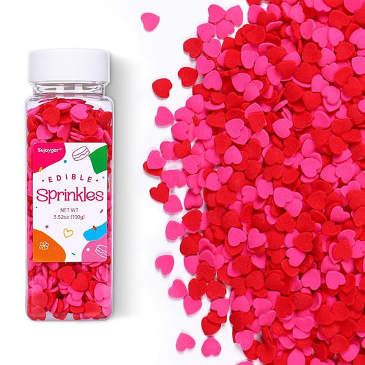 Red Pink Heart Confetti Sprinkles for Cake Decorating, 3.52oz Edible Valentine Sprinkles Bulk for Cupcake Toppers Baking Cookie Ice Cream Dount Chocolate