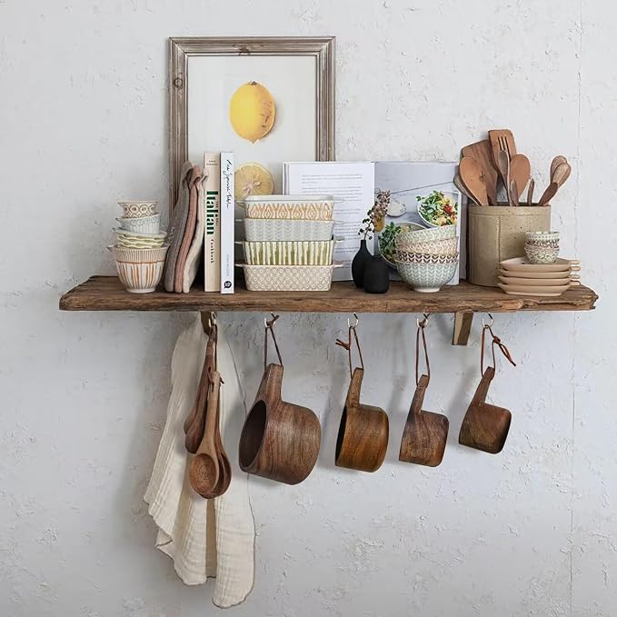 10-Piece Measuring Cups and Measuring Spoons Set, Handcrafted Acacia Wooden Measuring Cups with Tablespoon Teaspoon Measuring Spoons for Dry Ingredients, Natural Wood Rustic Kitchen Accessories