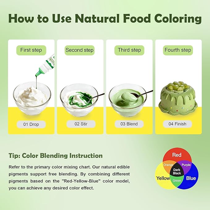 Natural Food Coloring Set, 5 Colors Red Yellow Blue Green Purple, Plant-Based Edible Liquid Color for Baking, Decorating, Fondant, Frosting & Holiday Desserts 10mL/Bottles