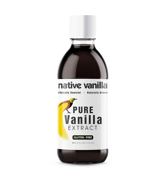 4 oz Pure Vanilla Extract - 100% Real Vanilla Extract - For Cooking, Drinks & Desserts - 100% Vegan, Sugar Free & Kosher - Non-GMO & Gluten-Free - Native Vanilla