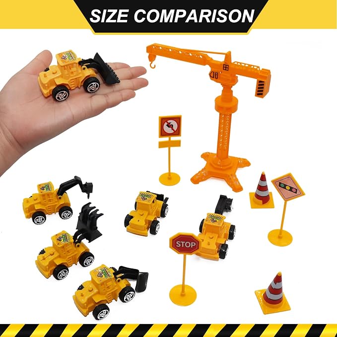 Construction Cake Topper, 18 PCS Construction Cake Decorations Set Excavator Tower Crane Cupcake Topper Traffic and Road Sign Decor Happy Birthday Party Supplies