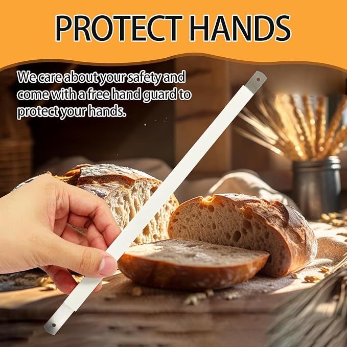 18 Pcs Bread Bow Knife Blades, 10.8" Serrated Stainless Steel blades with Screws, Screwdriver, and Safety Guard, Replacement for Wood Bread Cutter, Bow Bread Knife Replacement Blades