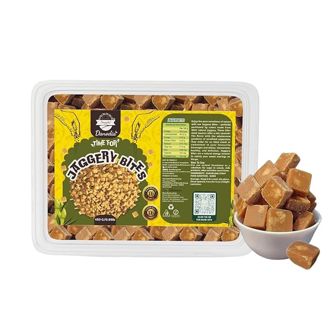 Danodia Foods Organic Jaggery Bites, Cane Gur Sweetener, 1 lb Pack | Jaggery gur pieces for chai, coffee, desserts and cooking; No Preservatives; traditional Indian cane sweetener; pantry use
